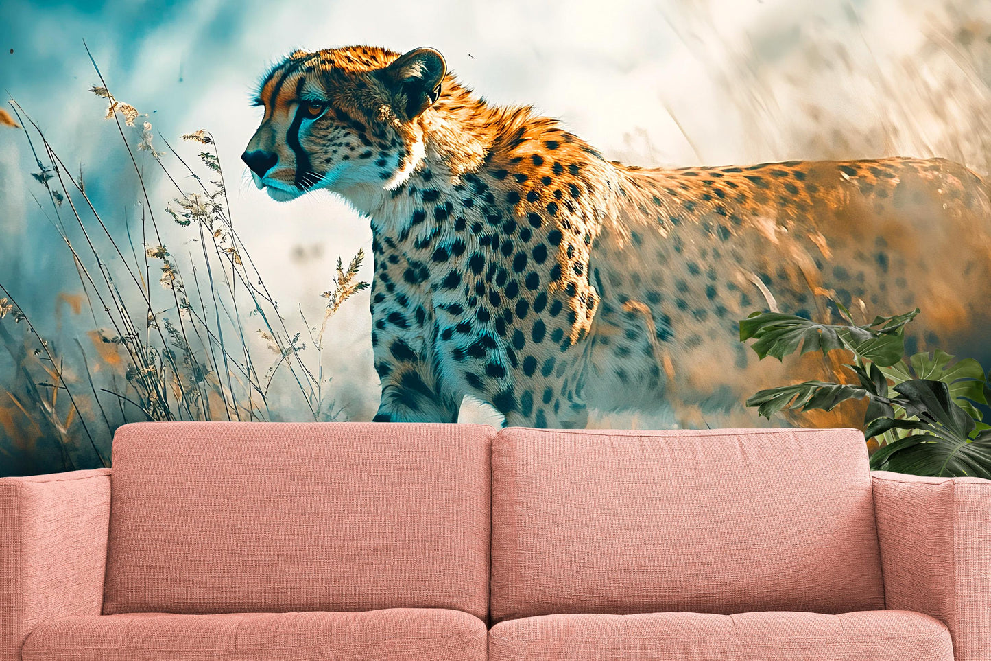 Cheetah Wall Mural - Safari Wildlife Jungle Art - Large Animal Print Wallpaper - African Nature Decor for Living Room or Office Vn538