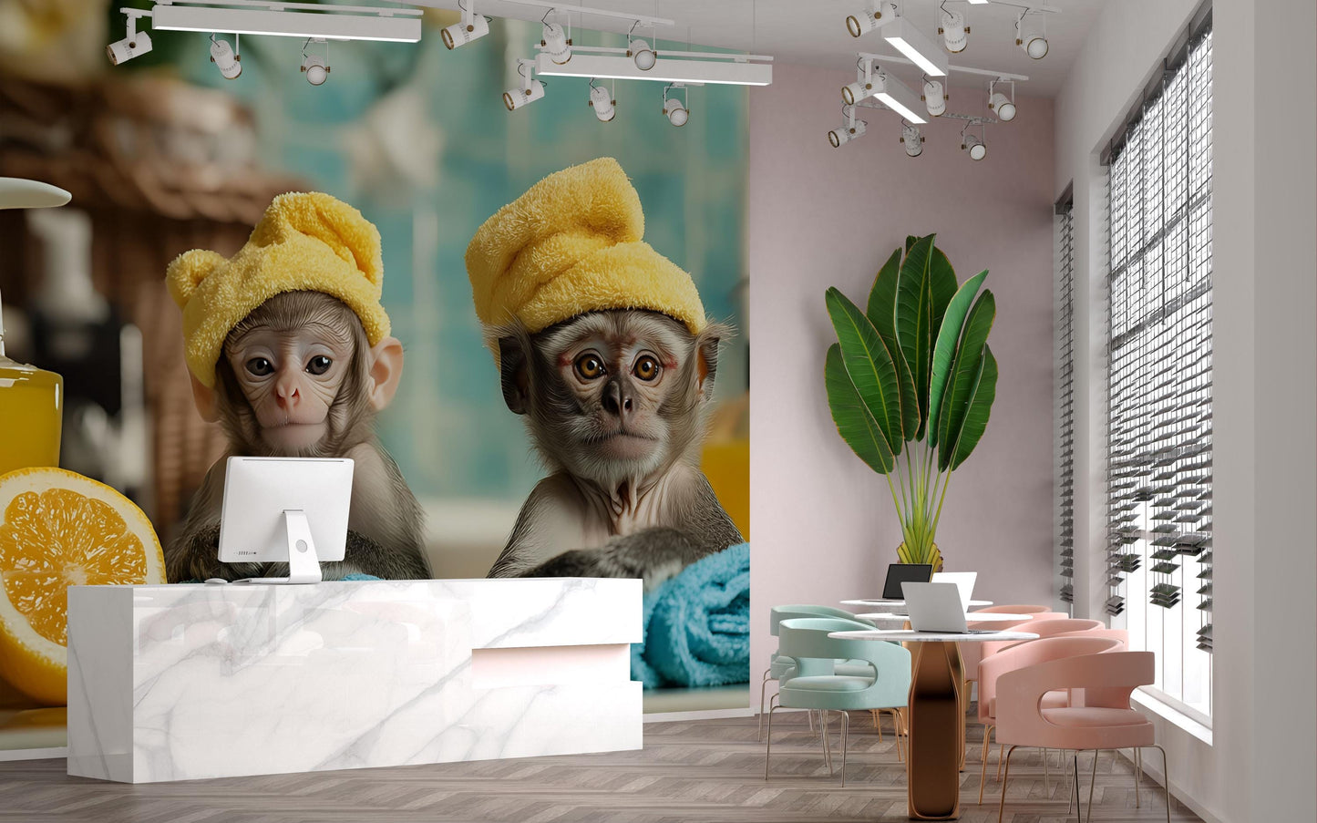 Spa Decor Wall Art Monkeys in Towels | Cute Animal Bathroom Print | Funny Monkey Poster for Salon, Spa, Office, or Kids Room Vn676