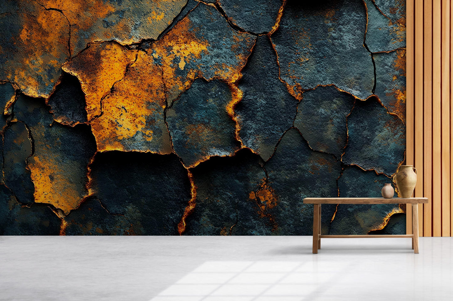 Industrial Rust Texture Wall Mural – Cracked Metal Effect Wallpaper, Grunge Steampunk Wall Art for Living Room or Office Decor Vn597