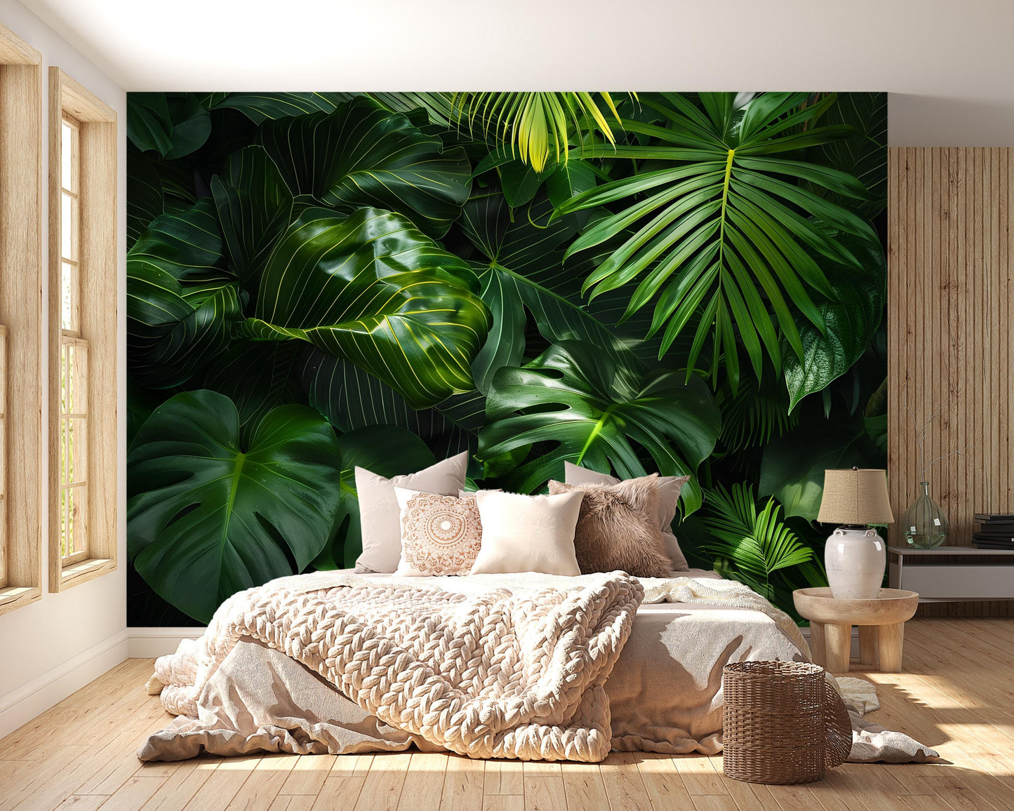 Jungle Leaf Wall Art – Tropical Green Monstera and Palm Print, Botanical Nature Decor for Living Room, Bedroom or Office Vn1064