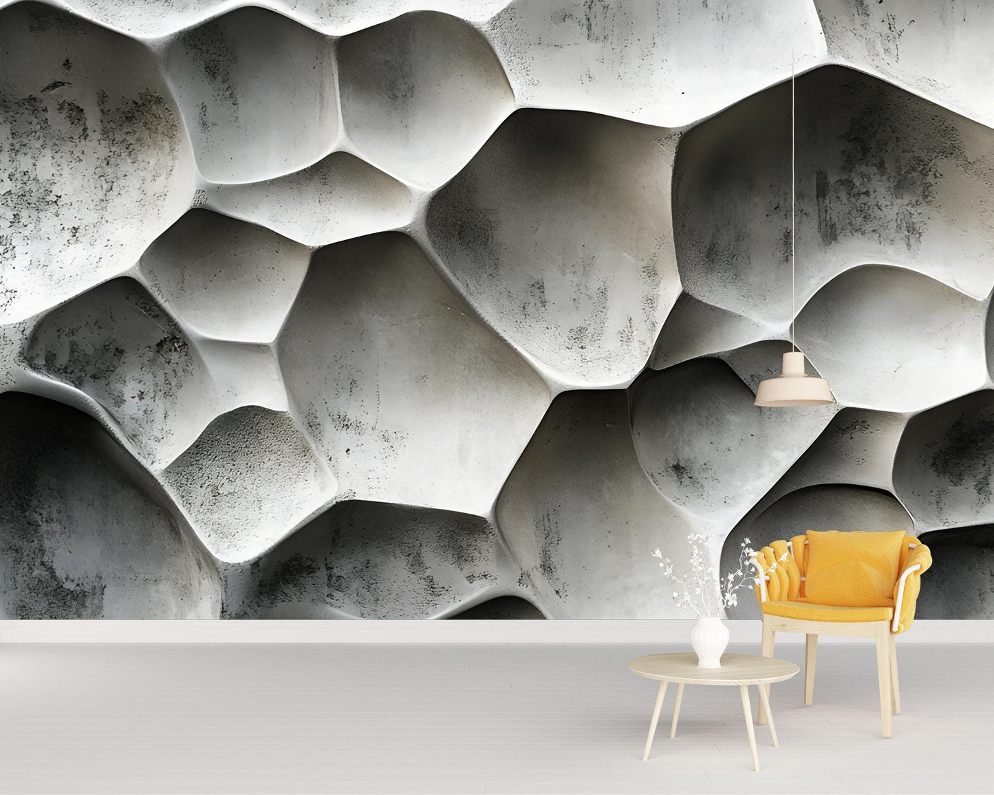 3D Geometric Wall Mural | Abstract Concrete Texture Wallpaper | Modern Accent Wall Art Vn658