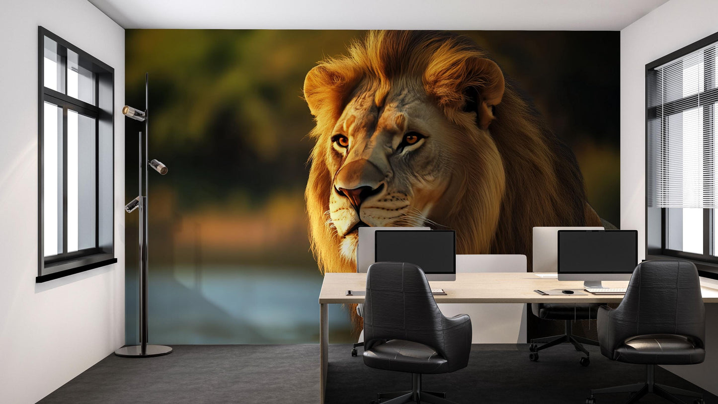 Lion Wall Mural – Safari Jungle Wallpaper, Majestic Wildlife Accent Wall for Kids Room or Nursery Vn863