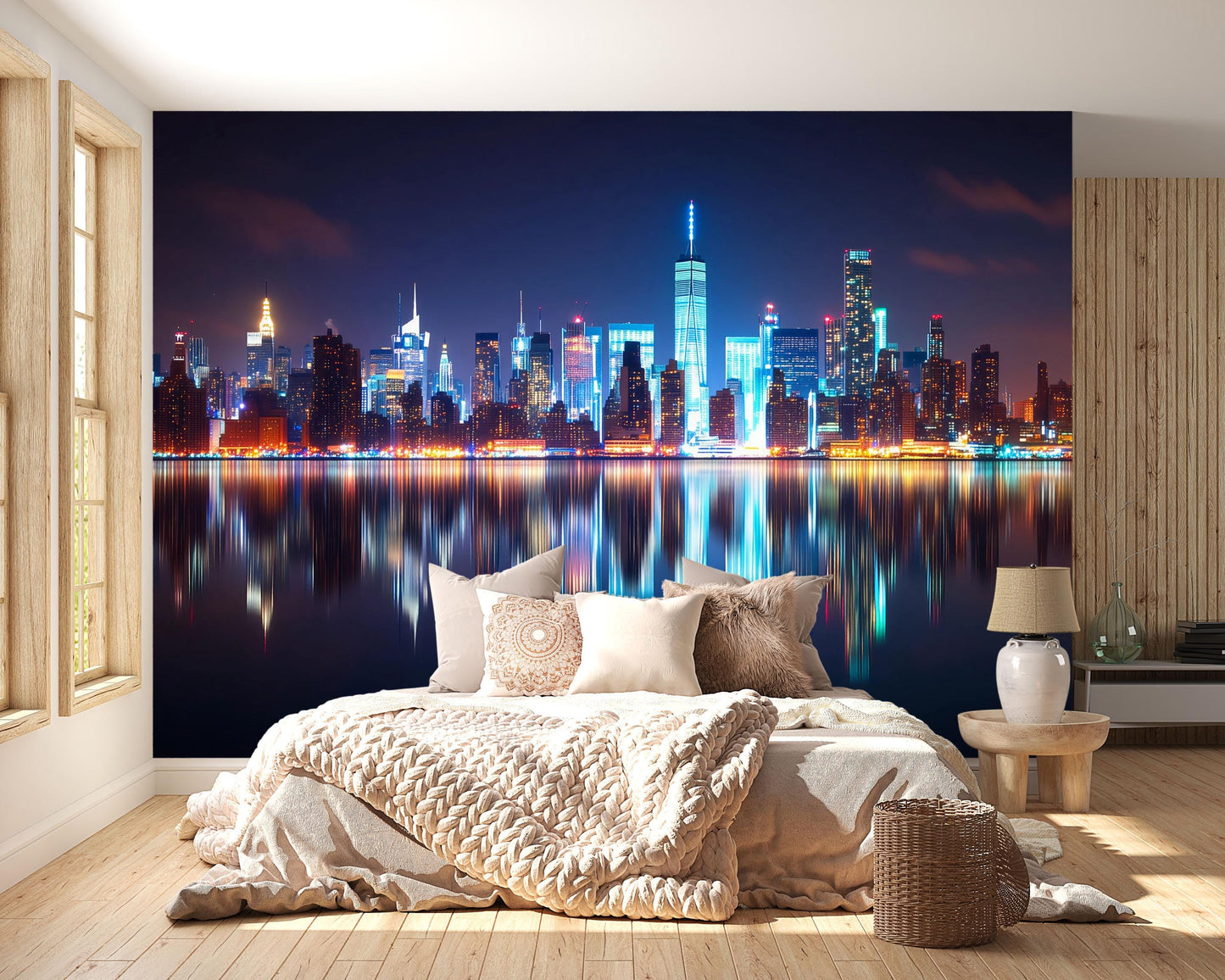 NYC Skyline Wall Mural – Manhattan Night Lights Wallpaper Vn892