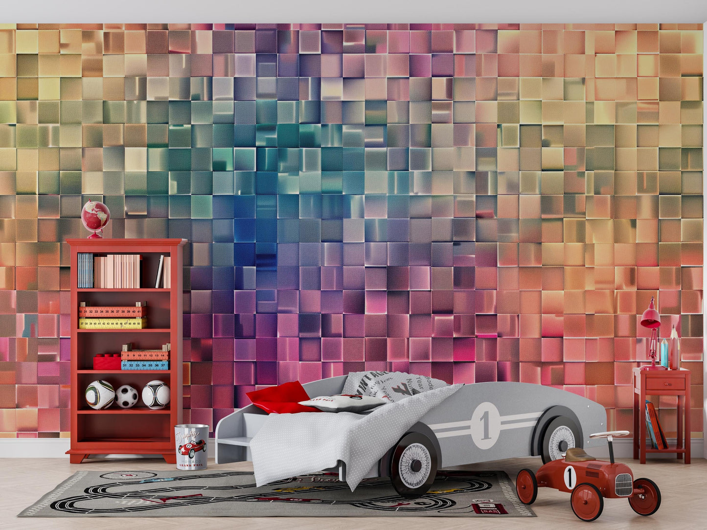 3D Pixel Wall Mural – Colorful Geometric Block Wallpaper for Kids Bedroom, Playroom & Creative Spaces Vn1085