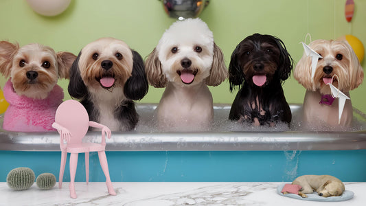 Dog Grooming Salon Wall Mural – Cute Bathing Dogs Wallpaper, Pet Spa Decor, Playful Veterinary Office Art Vn663