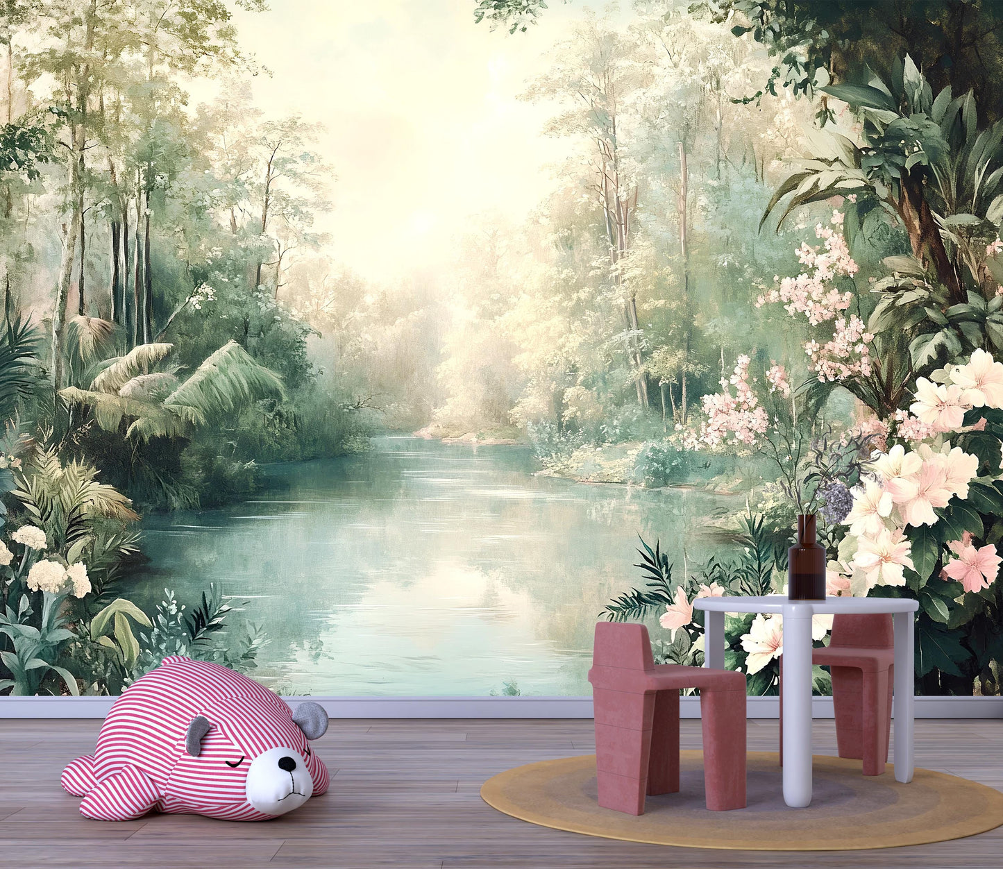 Floral River Wall Mural – Nature Landscape Wallpaper Vn970