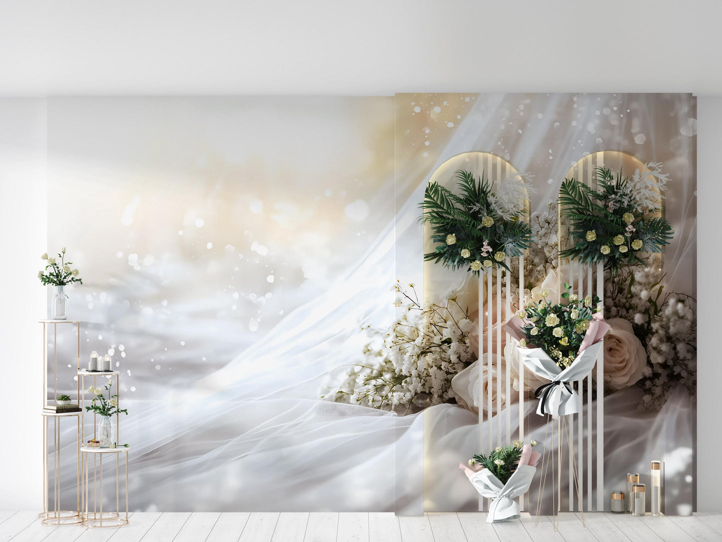 Elegant White Rose Wedding Backdrop - Floral Greenery Photo Wall - Romantic Bridal Shower Decor - Large Flower Wall Mural Vn508