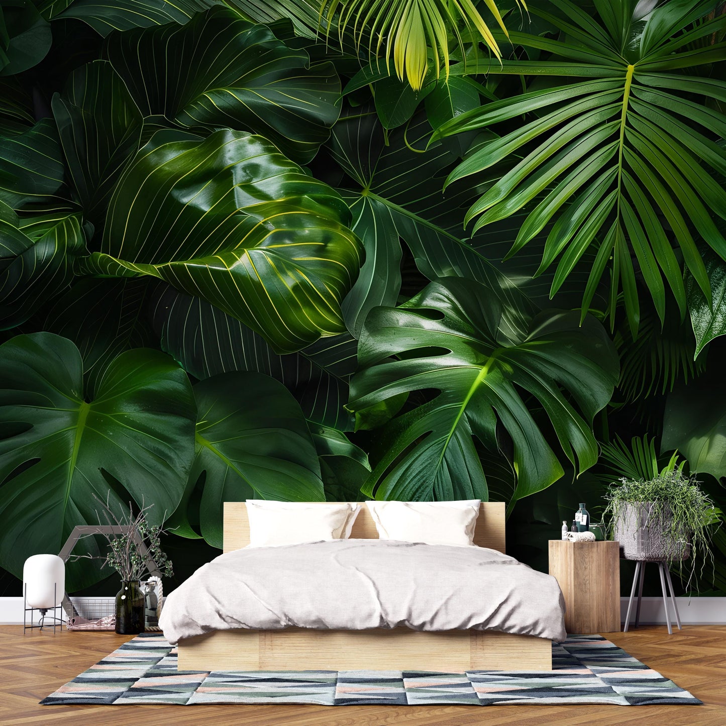 Jungle Leaf Wall Art – Tropical Green Monstera and Palm Print, Botanical Nature Decor for Living Room, Bedroom or Office Vn1064