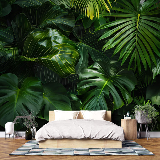 Jungle Leaf Wall Art – Tropical Green Monstera and Palm Print, Botanical Nature Decor for Living Room, Bedroom or Office Vn1064
