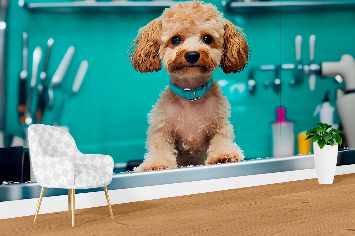 Cute Toy Poodle Wall Art – Whimsical Kitchen Decor with Mini Furniture & Sleeping Puppy – Fun Dog Lover Gift Vn668