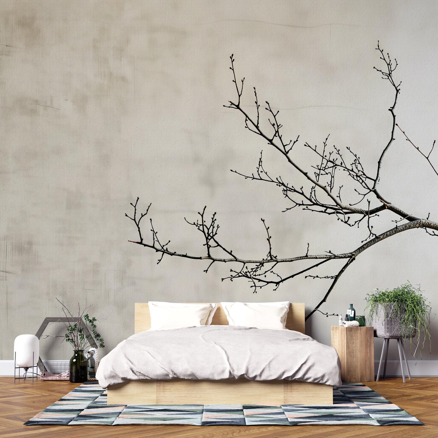 Minimalist Branch Wall Mural | Japandi Nature Wallpaper Vn1040