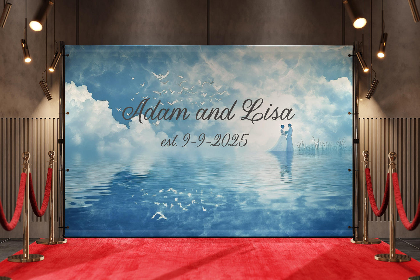 Custom Romantic Wall Mural - Personalized Couple Names & Date - Wedding Anniversary Gift - Est. Date Wall Art - Water Couple Scene Vn514