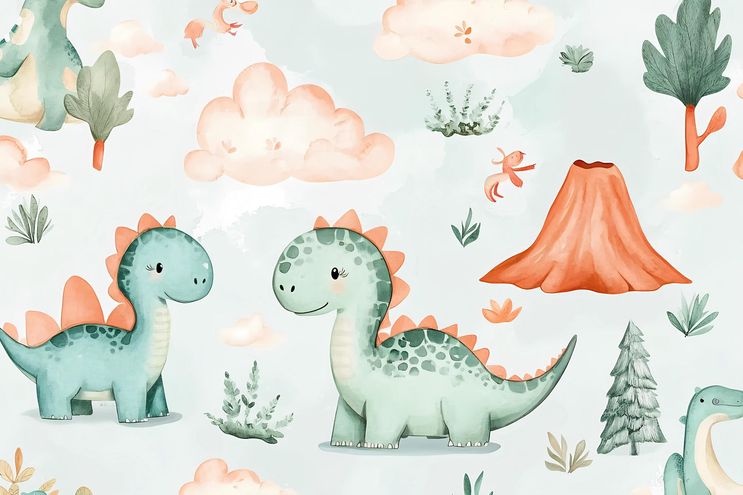 Cute Dinosaur Wall Mural – Cartoon Dino Wallpaper for Nursery, Kids Room & Playroom Vn980