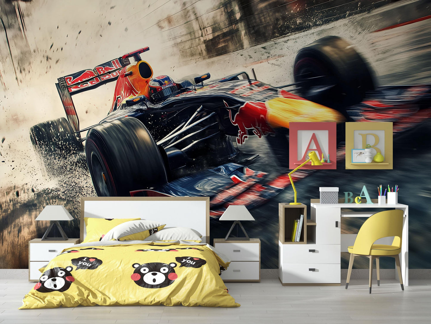 Formula 1 Racing Car Wall Mural – Speed Track Wallpaper for Boys Bedroom & Game Room Vn875