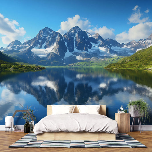 Mountain Lake Wall Mural – Scenic Nature Wallpaper for Bedroom Decor Vn699