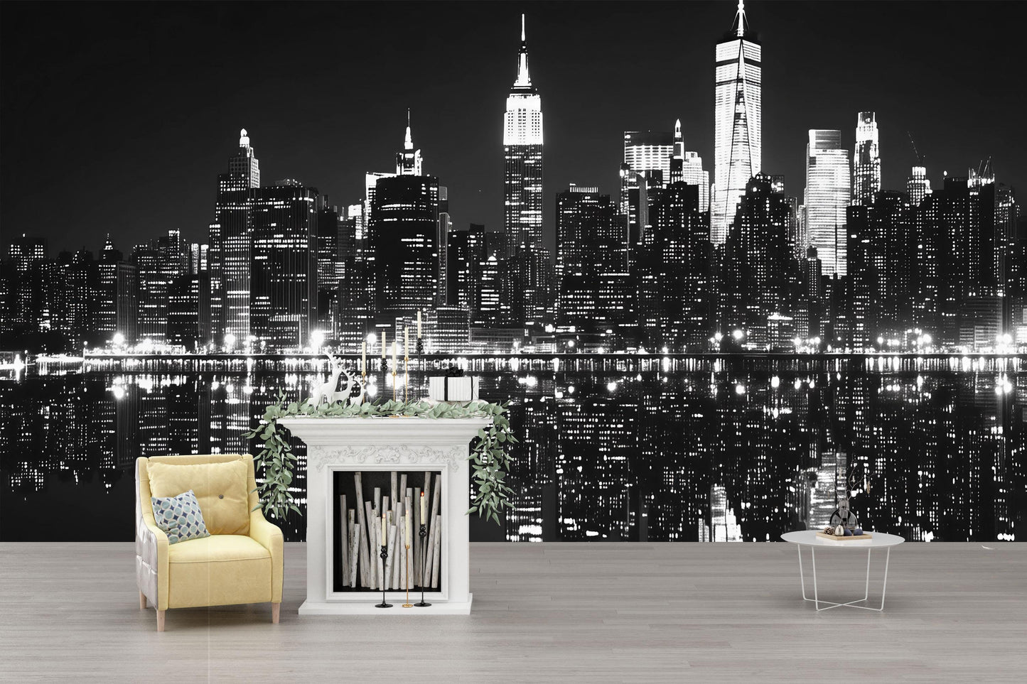 NYC Skyline Wall Mural – Black White Cityscape Wallpaper, Modern Living Room Decor Vn883