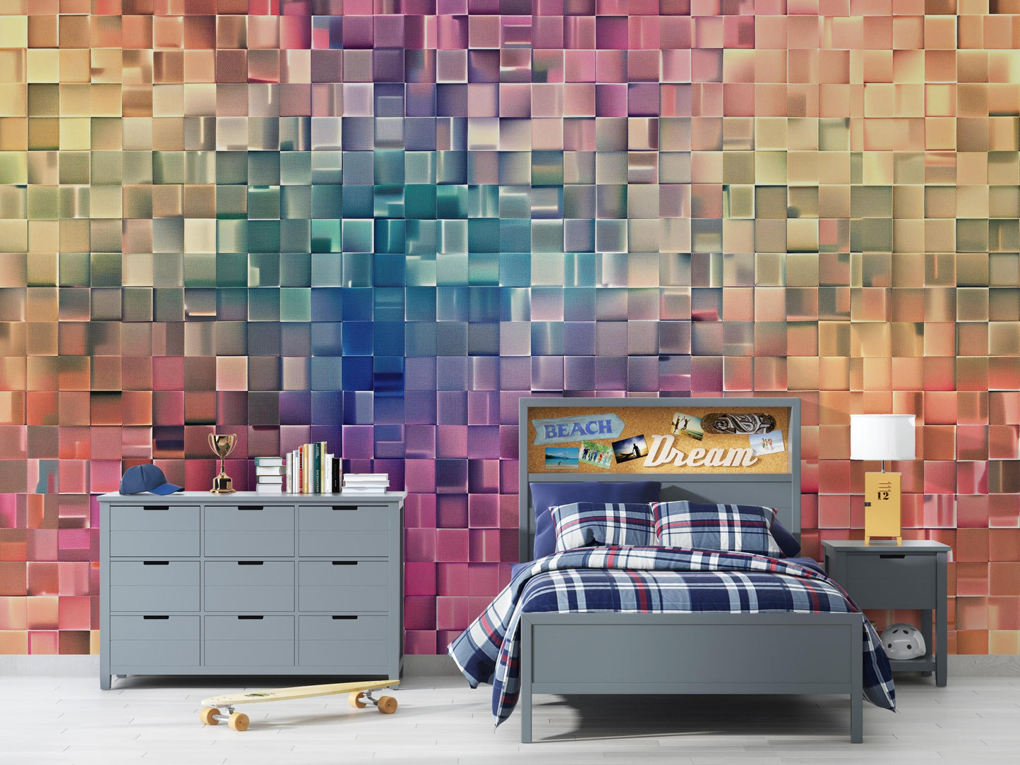 3D Pixel Wall Mural – Colorful Geometric Block Wallpaper for Kids Bedroom, Playroom & Creative Spaces Vn1085