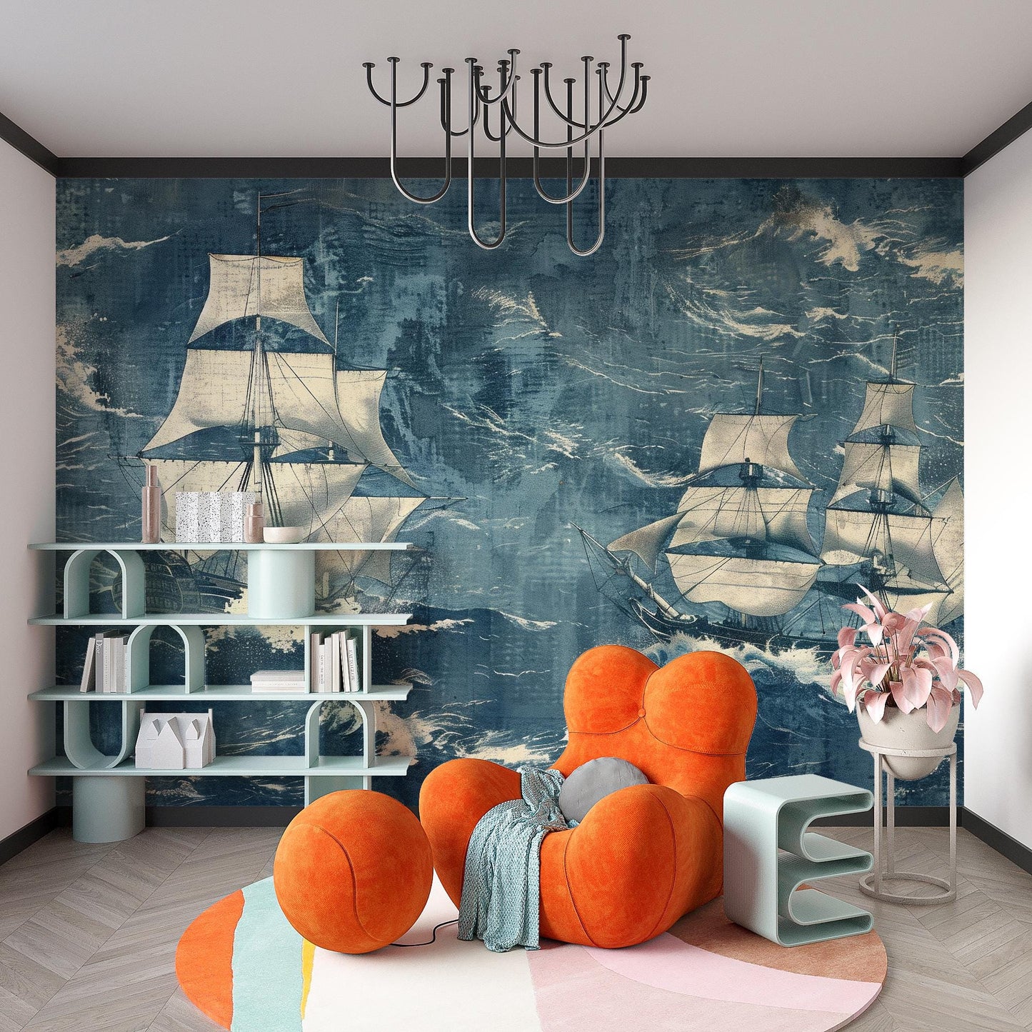Nautical Ship Wall Mural | Ocean Sailing Wallpaper for Kids Room Vn1042
