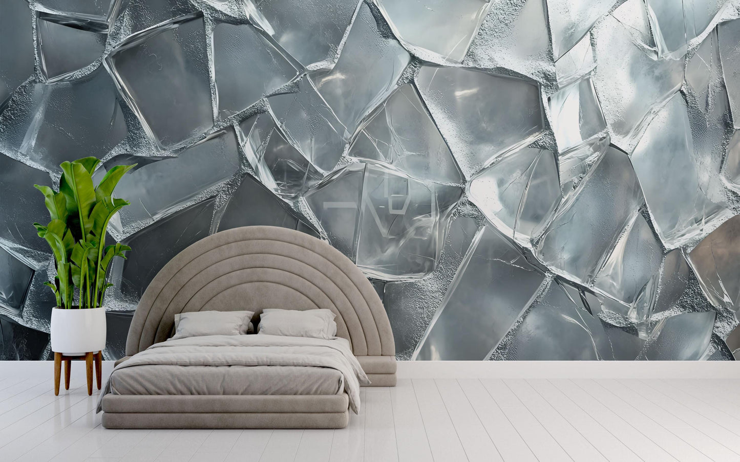 3D Ice Wall Mural for Bedroom, Cool Modern Wall Art, Textured Frozen Ice Wallpaper, Abstract Blue Grey Wall Décor Vn726