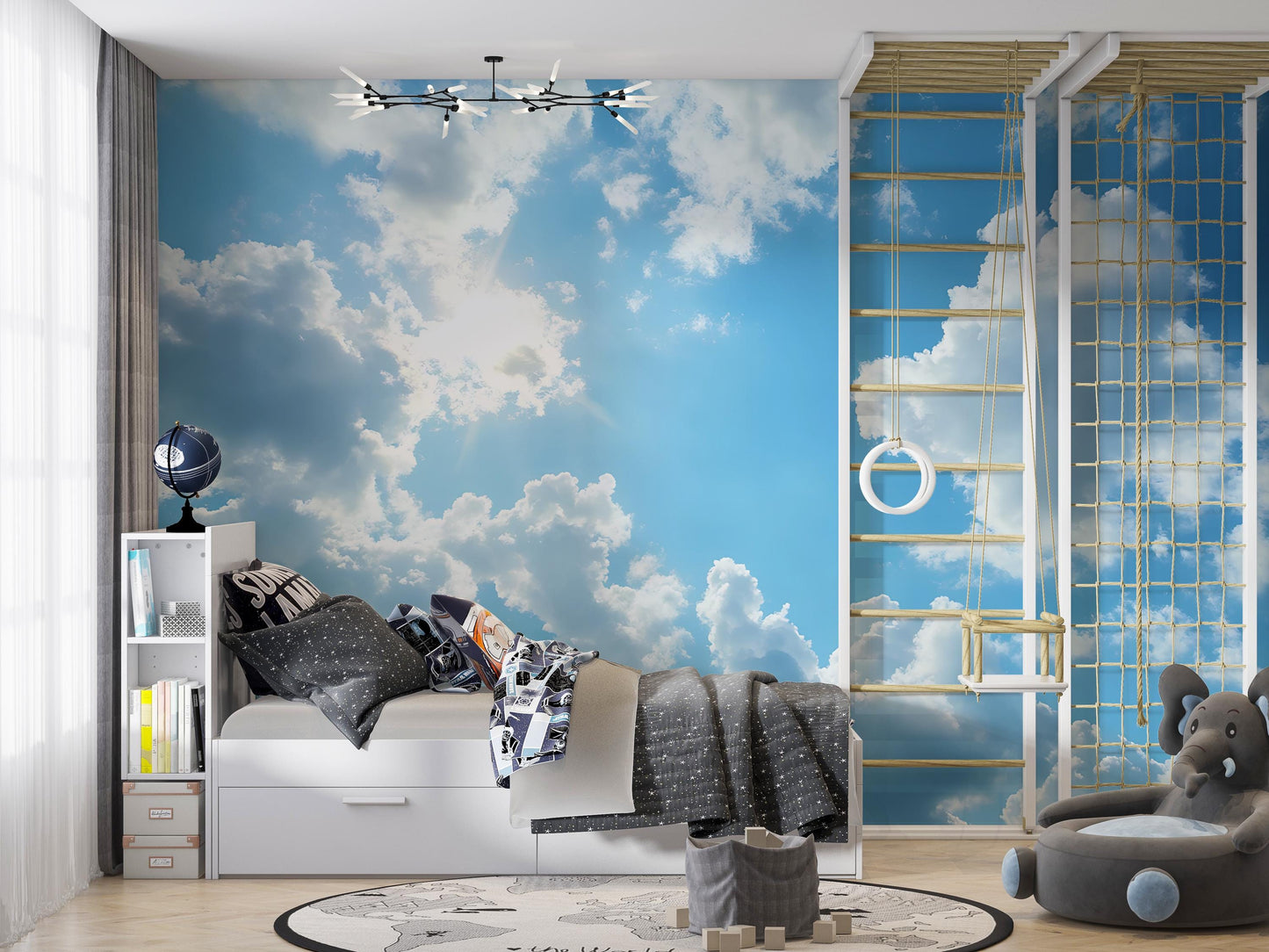 Blue Sky Cloud Wallpaper – Bright Sunlight Realistic Wall Mural Vn1019