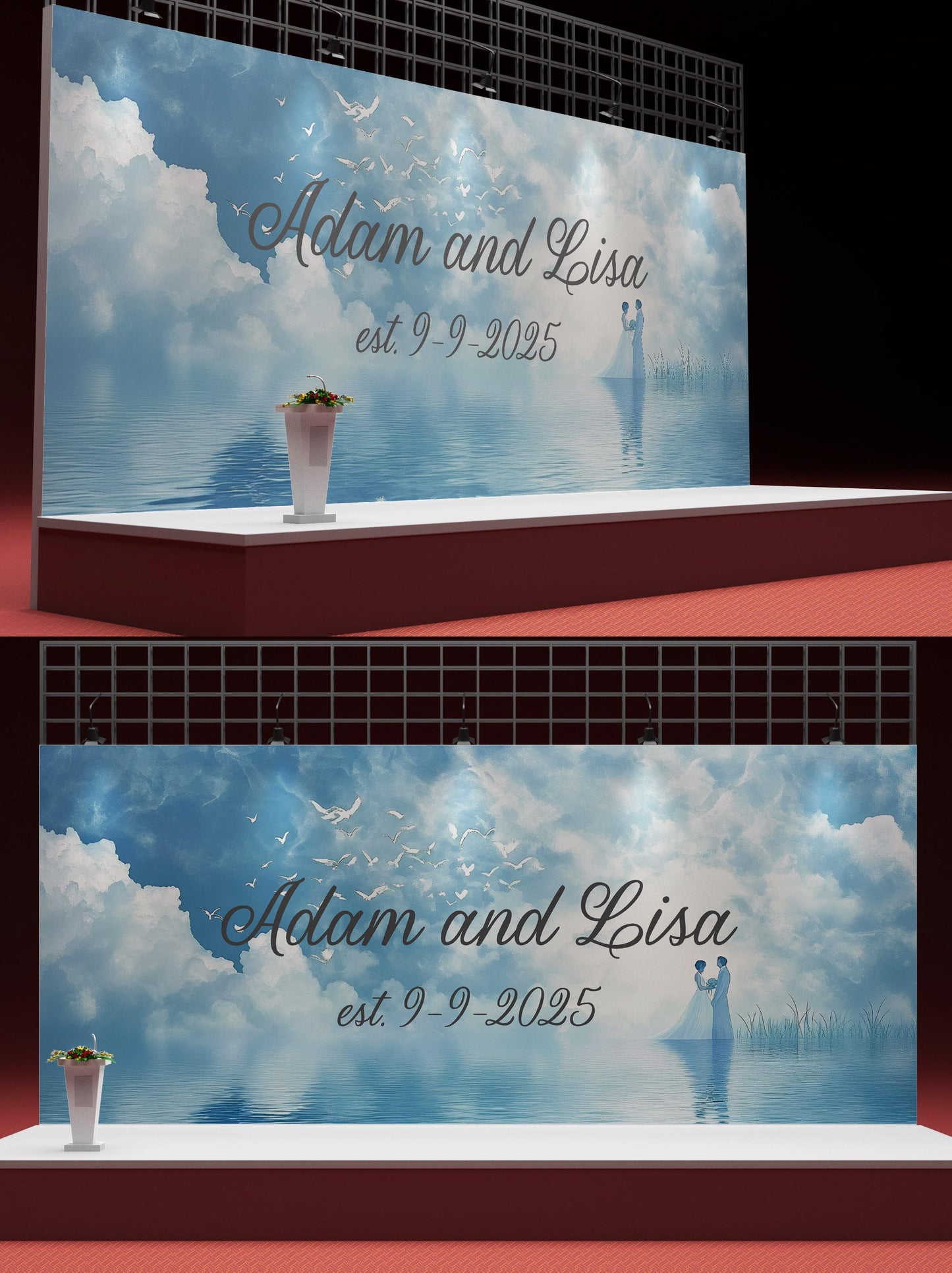 Custom Romantic Wall Mural - Personalized Couple Names & Date - Wedding Anniversary Gift - Est. Date Wall Art - Water Couple Scene Vn514