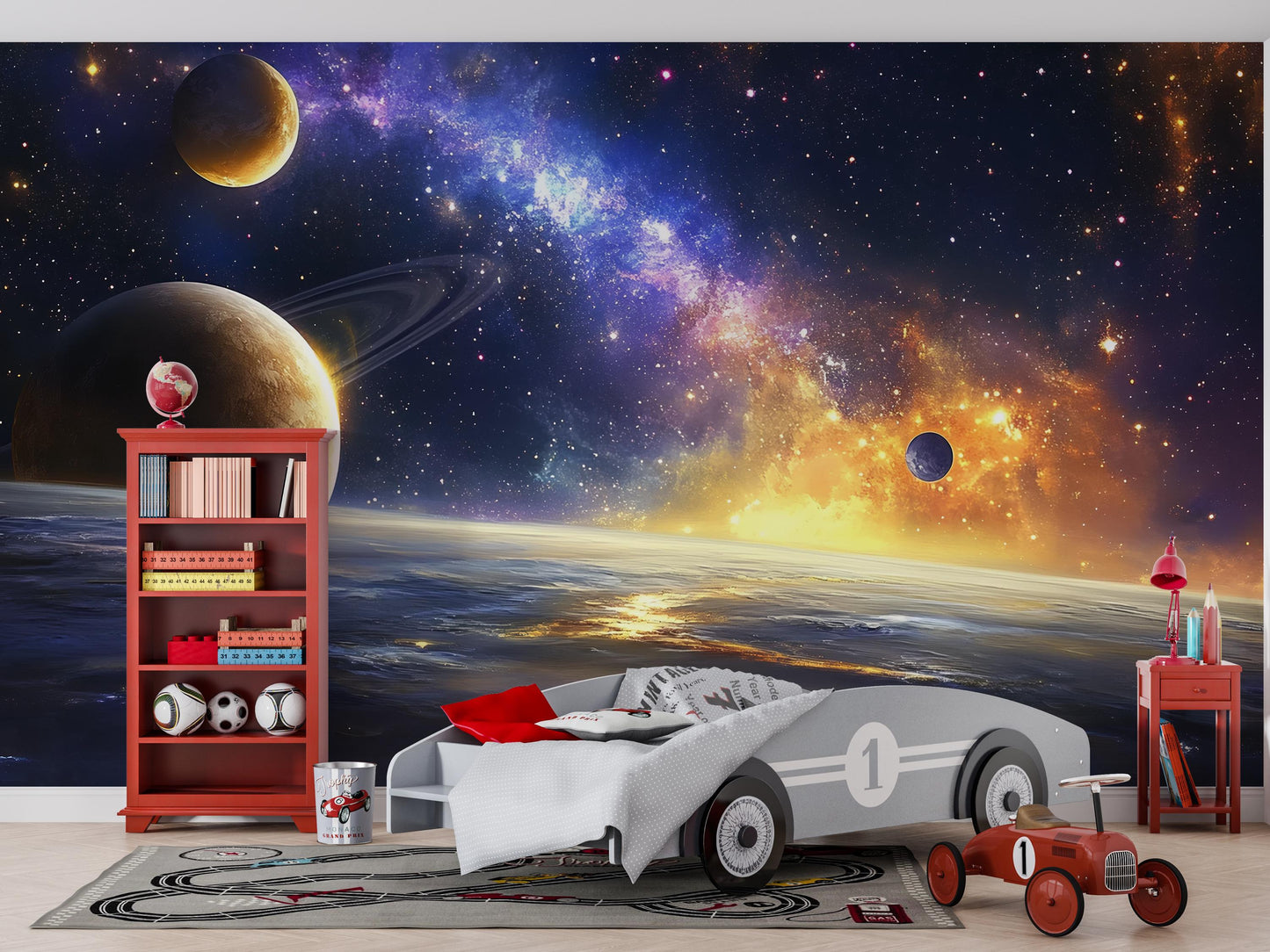 Galaxy Space Wall Mural for Kids Room – Planets & Stars Outer Space Wallpaper – Cosmic Nursery Decor Vn437