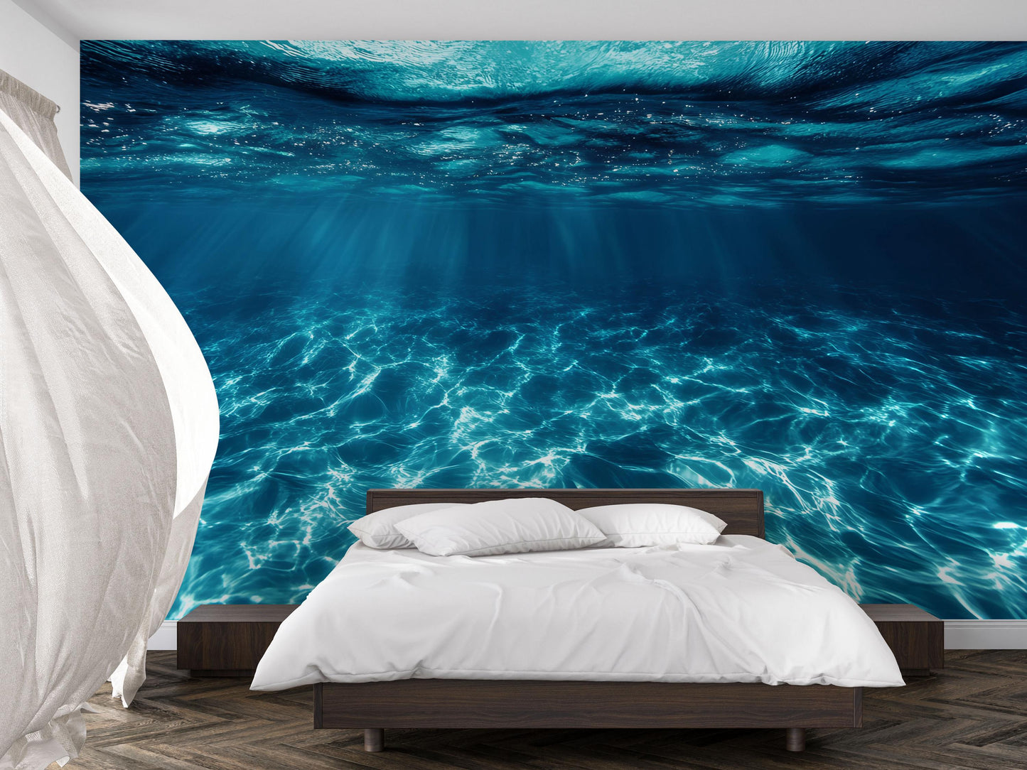 Underwater Ocean Wave Wall Mural – 3D Realistic Sea Water Wallpaper for Bedroom, Coastal Decor Vn742