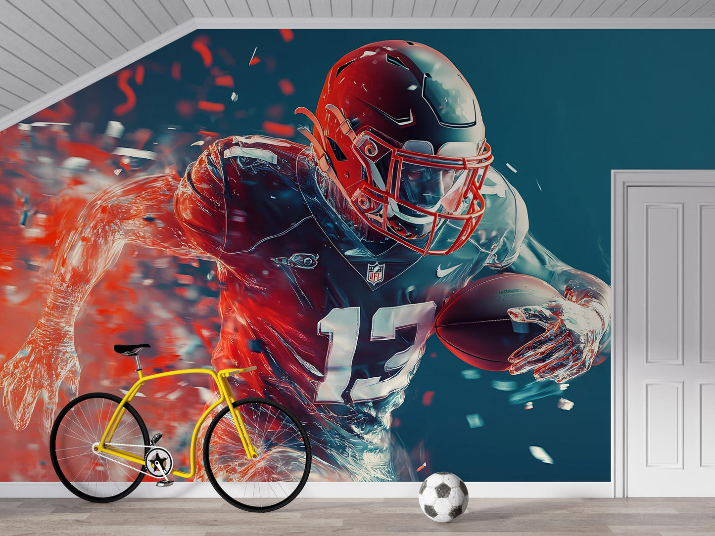 Football Wall Mural | Bold Sports Art | NFL Athlete Room Decor | Teen Boy Wall Art | Gamer Room Poster | Sports Theme Mural Vn532
