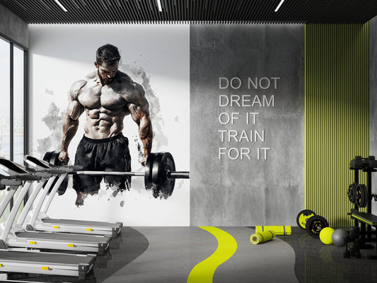 Muscular Man Gym Wall Mural | Bodybuilder Fitness Motivation Art | Home Gym Decor | Workout Room Poster | Large Wall Art Print Vn040