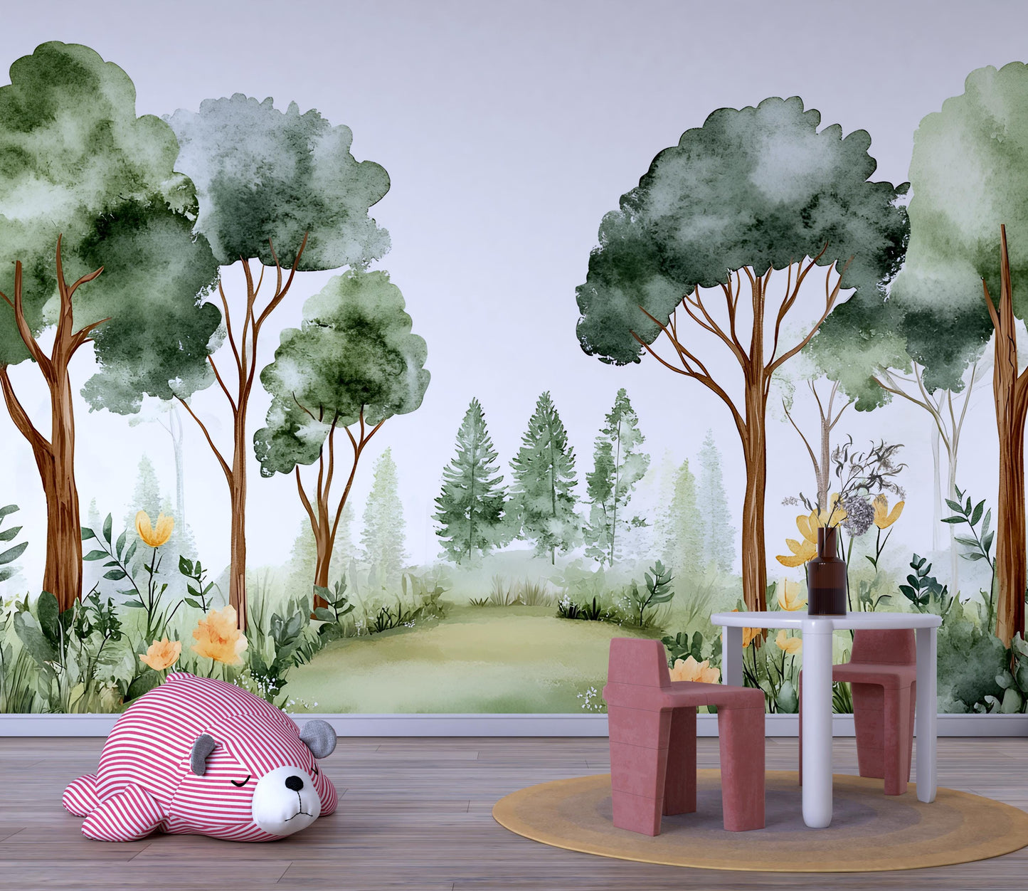 Whimsical Forest Wall Mural for Kids Room – Woodland Tree Nursery Wallpaper – Nature Wall Art for Baby or Toddler Room Decor Vn563
