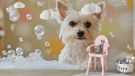 Modern Pet Grooming Salon Wall Art | Cute Yorkie Dog with Bubbles | Vet Office Decor | Dog Lover Gift | Veterinary Reception Print Vn669