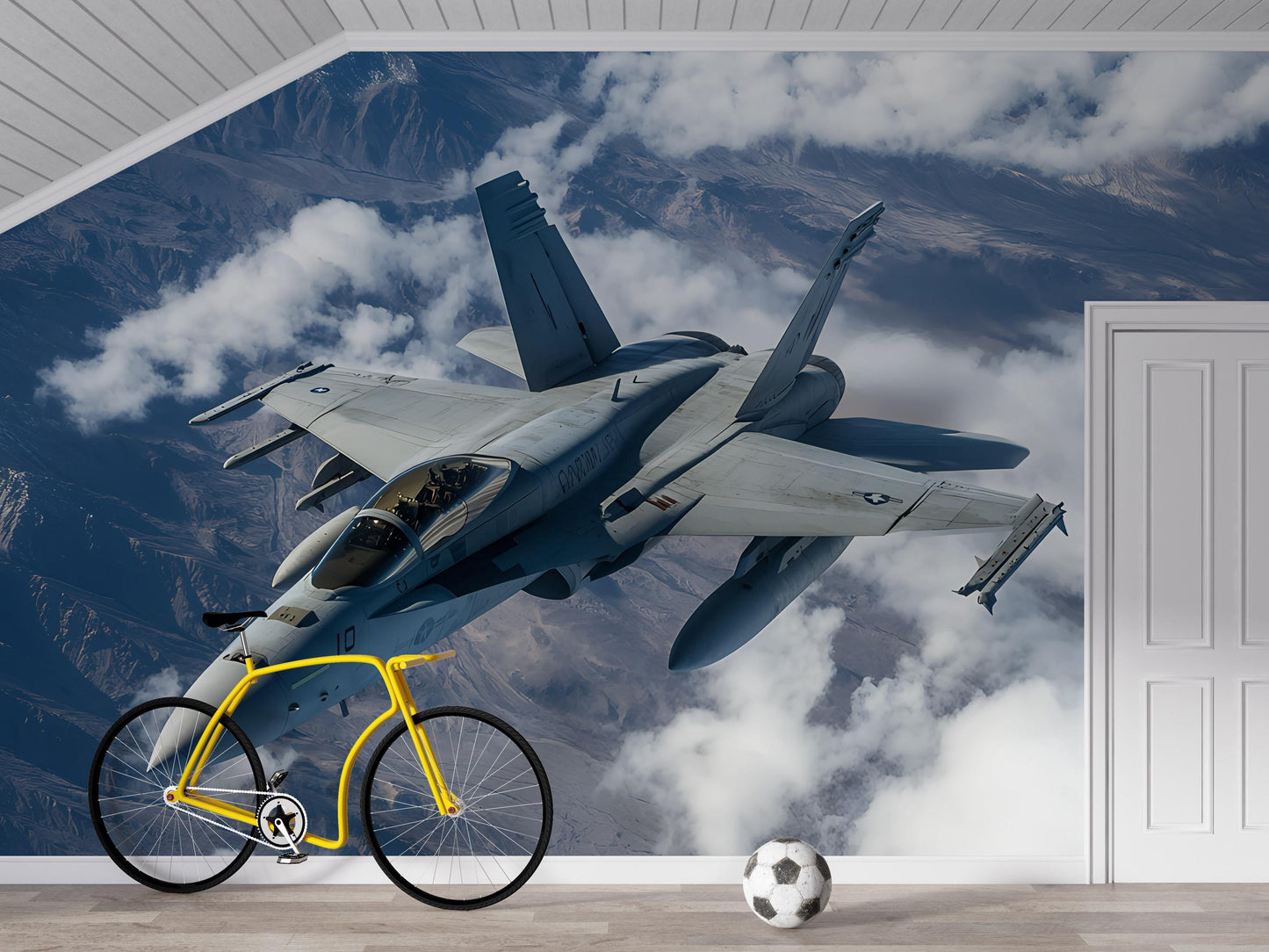 Jet Fighter Wall Mural – Realistic Military Aircraft Wallpaper for Boys Room, Aviation Decor, Pilot Gift, Removable Vinyl Art Vn459