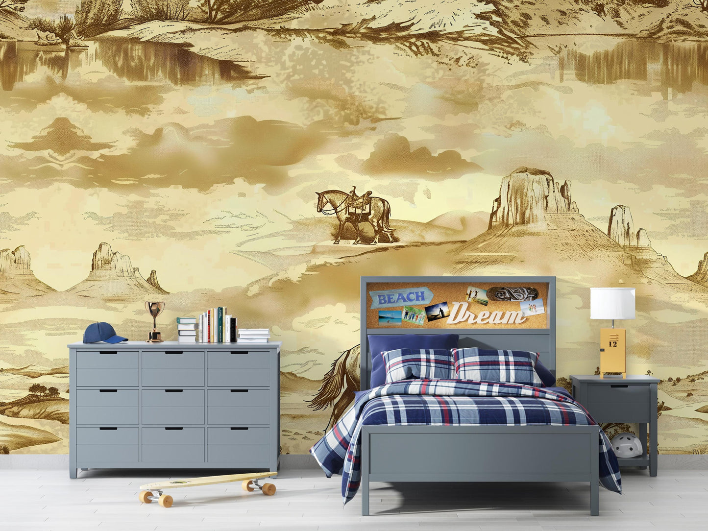 Cowboy Western Wallpaper | Rustic Horse Riding Wall Mural | Desert Western Wall Art Vn1031