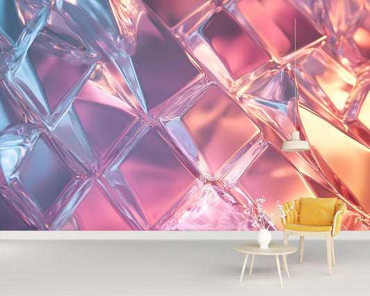 Colorful Abstract Glass Wall Mural | Modern 3D Geometric Wallpaper | Vibrant Art Decor for Living Room, Office, Bedroom Vn660