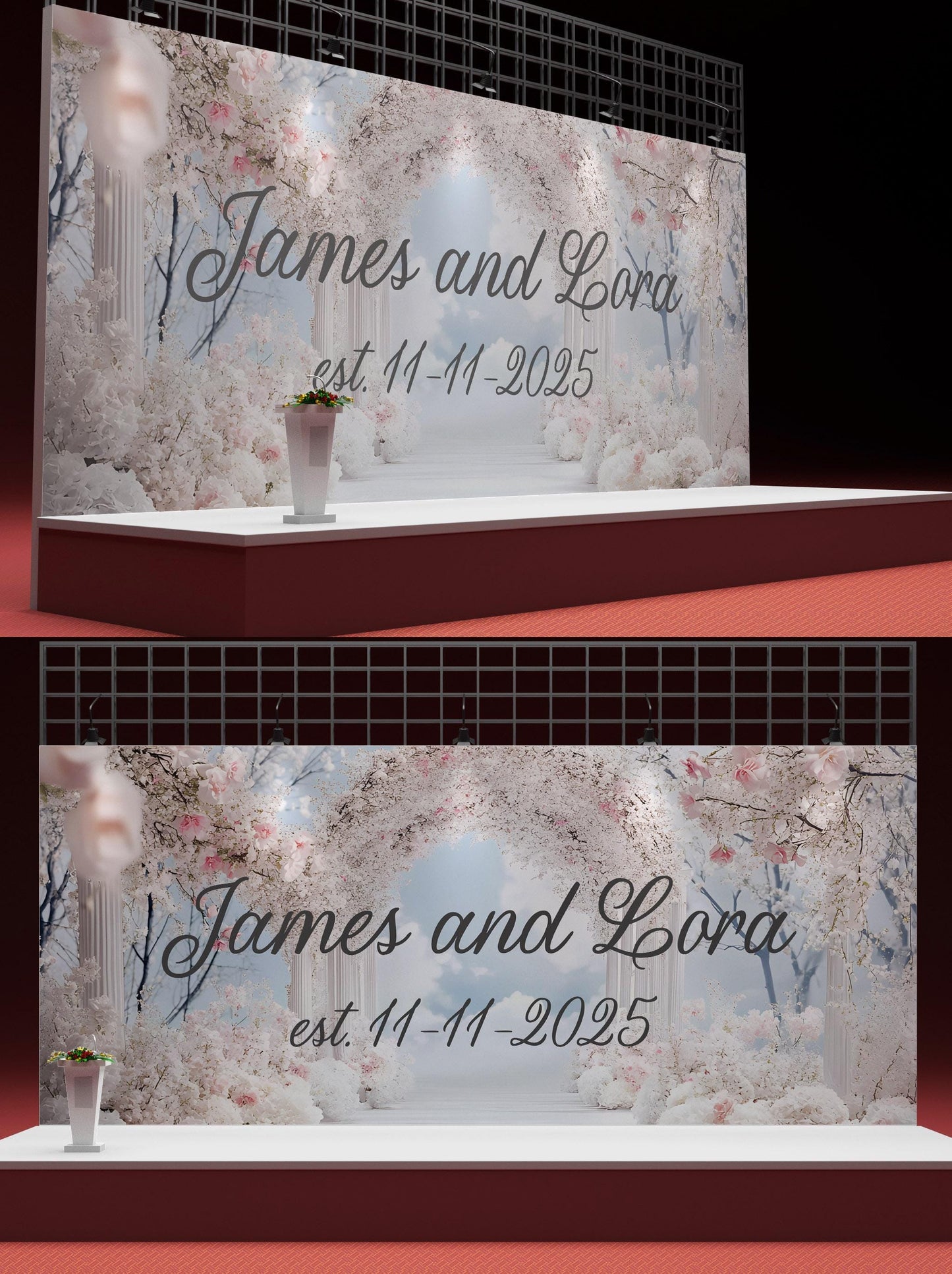 Custom Wedding Backdrop Sign | Personalized Floral Arch Wall Decor | Romantic Wedding Banner Vn515