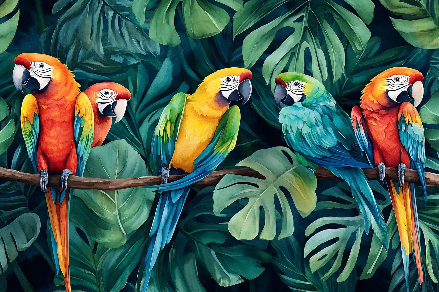 Tropical Parrot Wall Mural – Colorful Jungle Nursery Decor Vn960