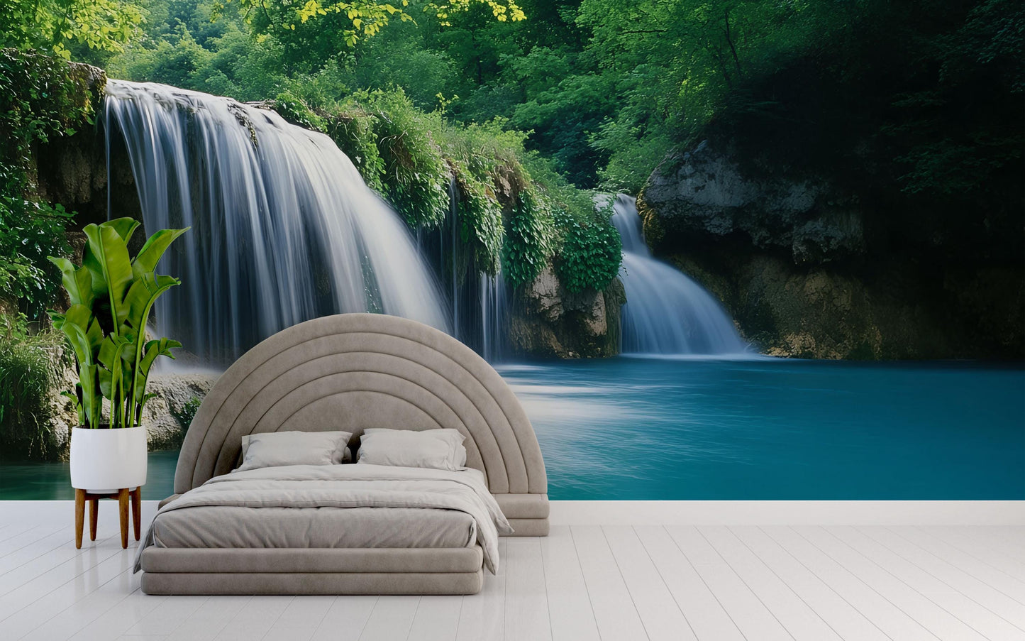 Waterfall Wall Mural for Bedroom – Nature-Inspired Wallpaper, Tranquil Forest Scene, Large Peel & Stick Mural Décor Vn695