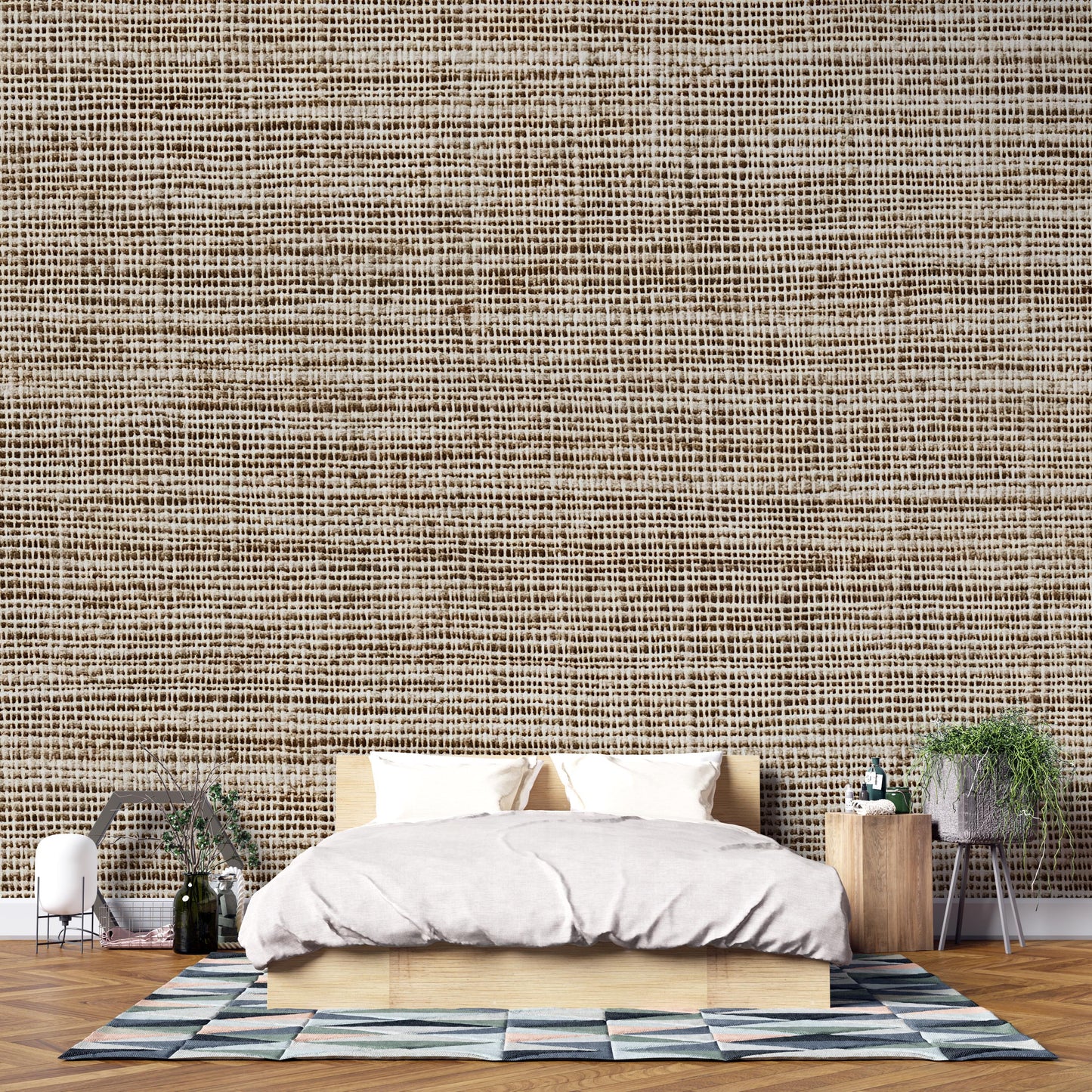 Textured Linen Wallpaper – Neutral Woven Fabric Look Wall Mural for Modern Interiors Vn1011