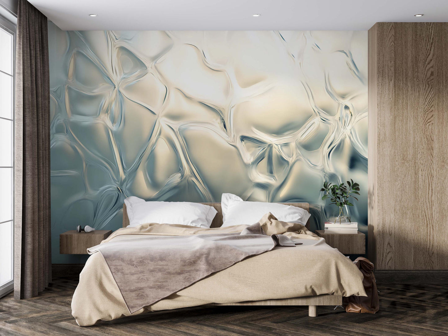 Abstract Ice Glass Effect Wall Mural, Modern 3D Textured Bedroom Accent Wallpaper Vn750