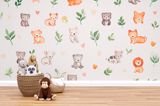 Cute Safari Animal Wall Decal | Nursery Wall Stickers | Baby Jungle Animal Wallpaper | Removable Kids Room Wall Art Vn494