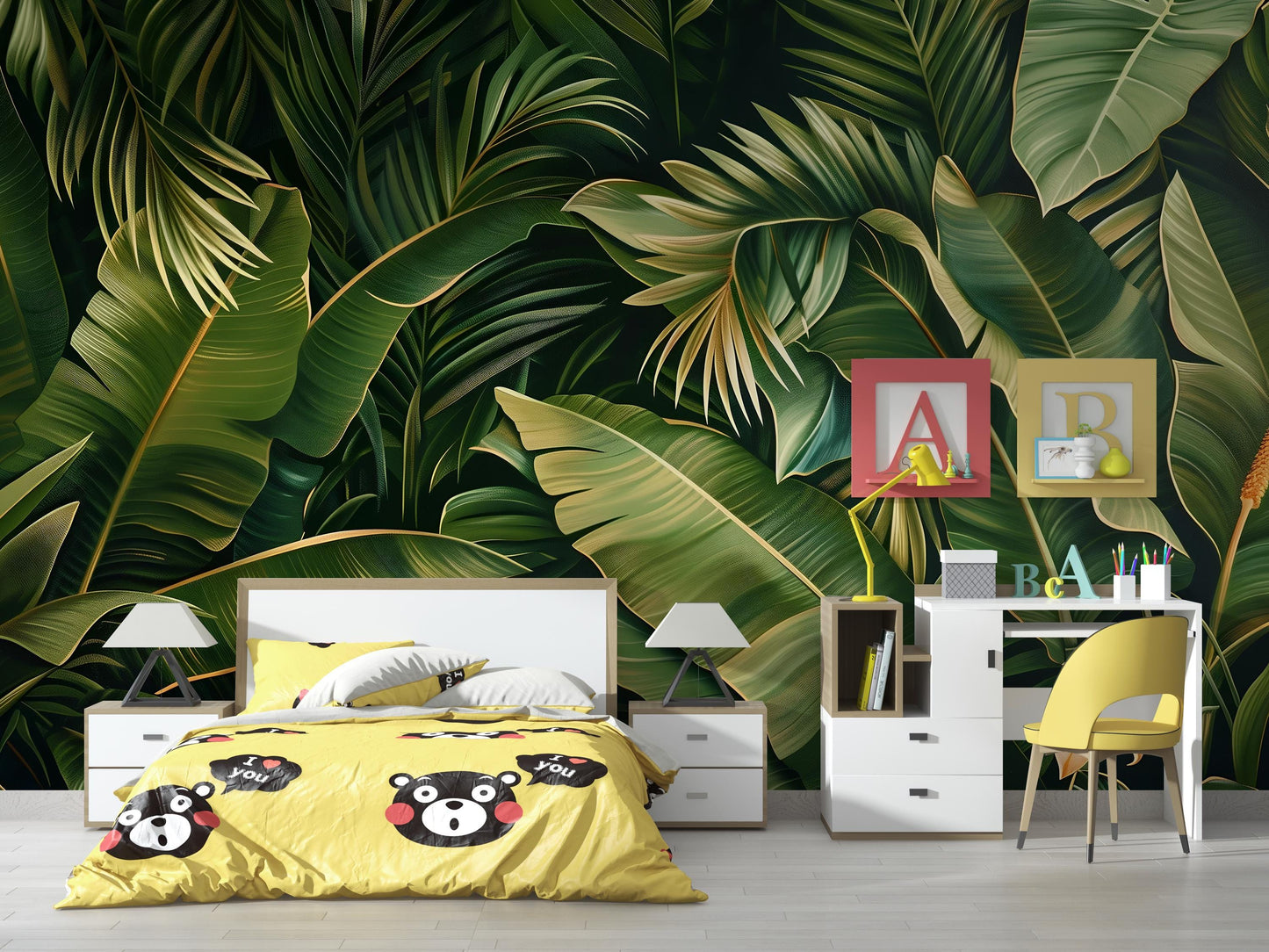 Tropical Jungle Banana Leaf Wall Mural – Exotic Botanical Wallpaper for Living Room or Office Vn1054