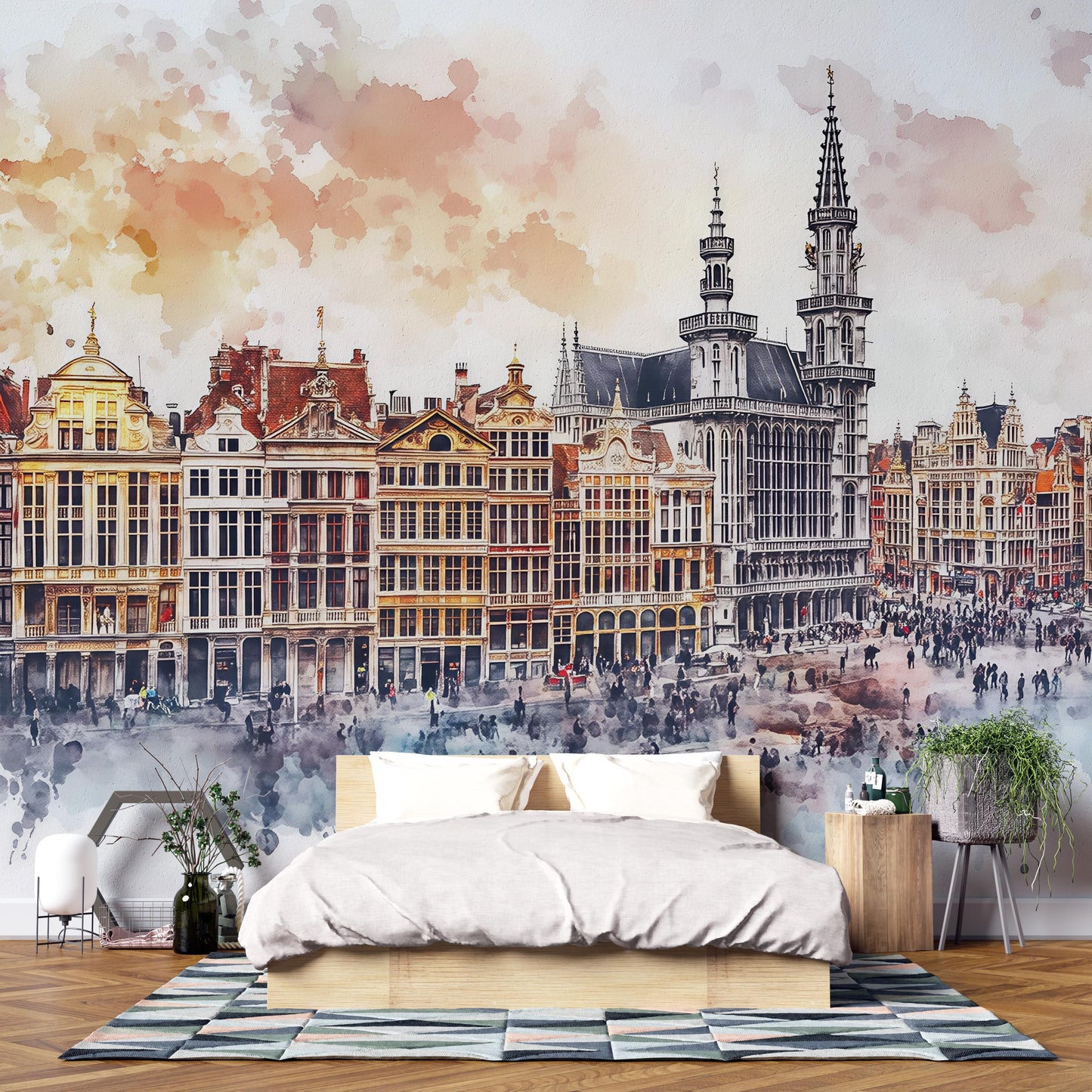 Brussels Grand Place Mural – Belgium Cityscape Wall Art Wallpaper Vn942