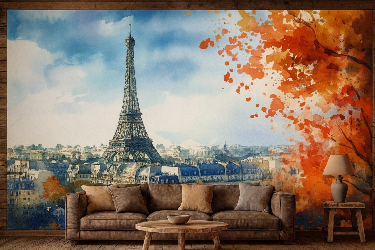 Paris Eiffel Tower Wall Mural – Watercolor Paris Skyline Wallpaper Vn927