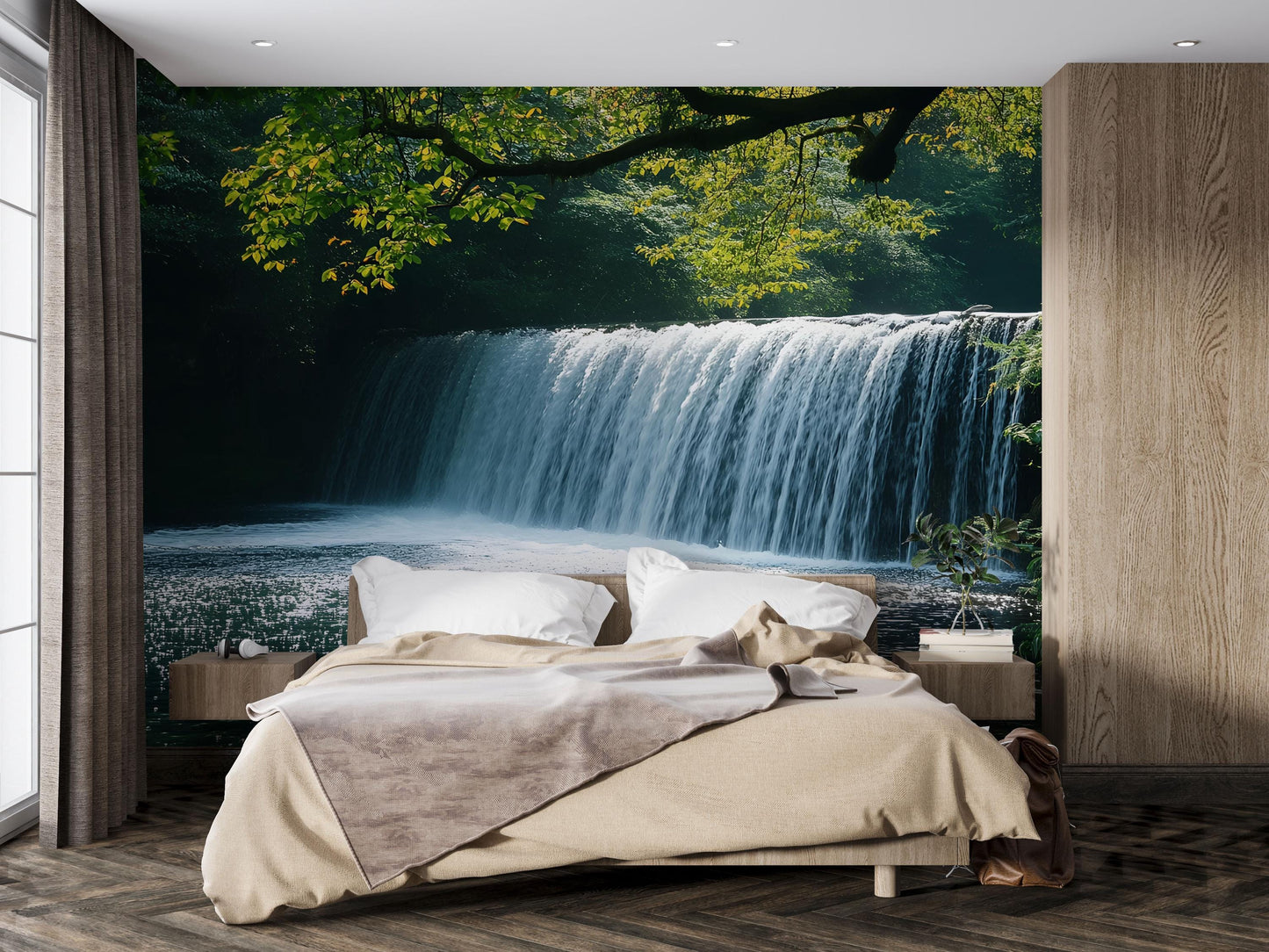 Waterfall Wall Mural Bedroom Decor | Nature-Inspired Removable Wallpaper | Scenic Forest Waterfall Backdrop Vn700