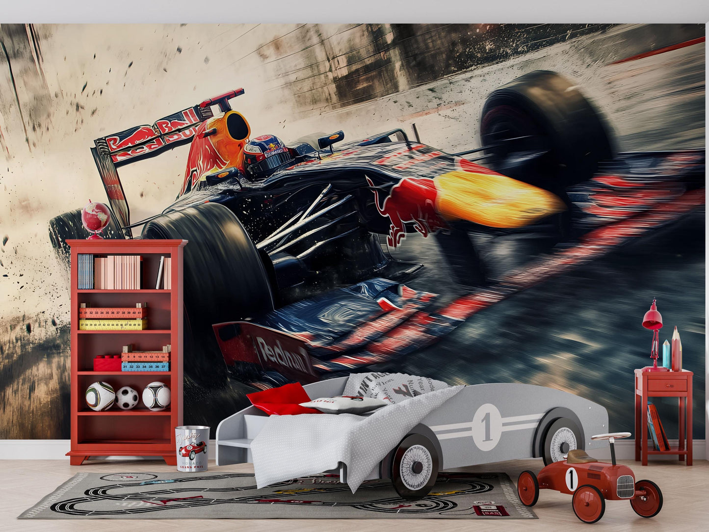 Formula 1 Racing Car Wall Mural – Speed Track Wallpaper for Boys Bedroom & Game Room Vn875