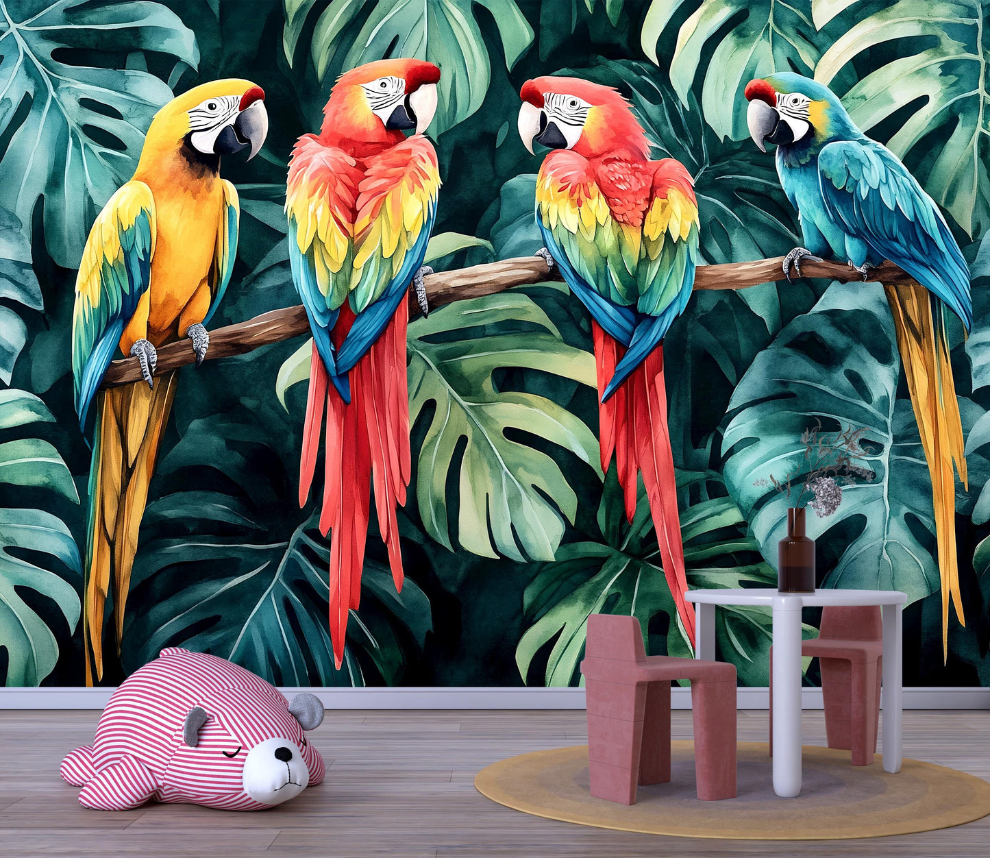 Tropical Parrots Wall Art – Colorful Jungle Bird Print Vn958