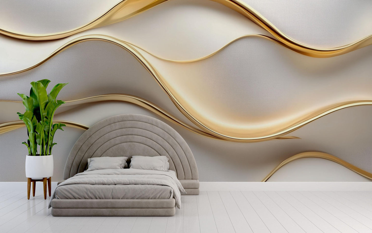 Luxury Gold Wave Wall Mural – Modern 3D Elegant Accent Wallpaper Vn773