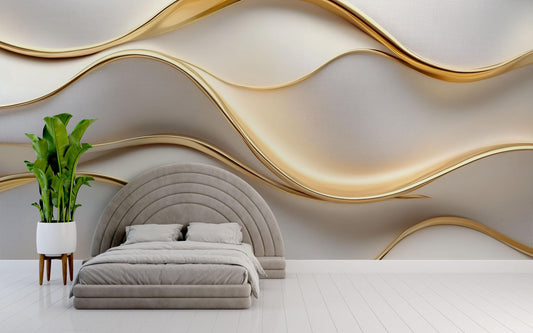 Luxury Gold Wave Wall Mural – Modern 3D Elegant Accent Wallpaper Vn773