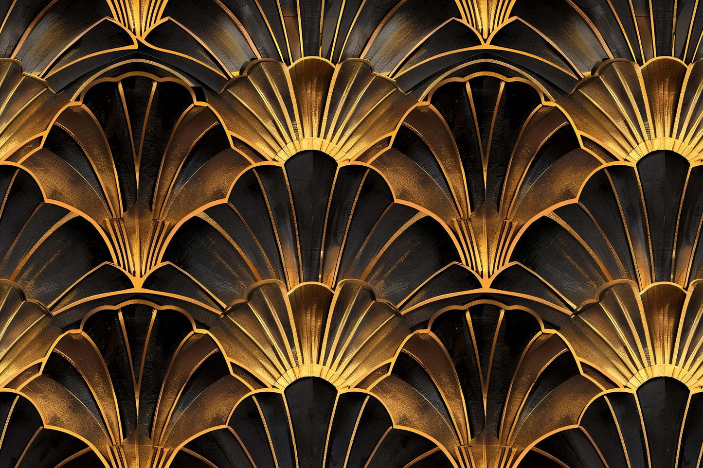 Art Deco Gold Wall Mural – Luxury Scallop Fan Pattern Wallpaper for Bedroom, Living Room & Office Decor Vn1087
