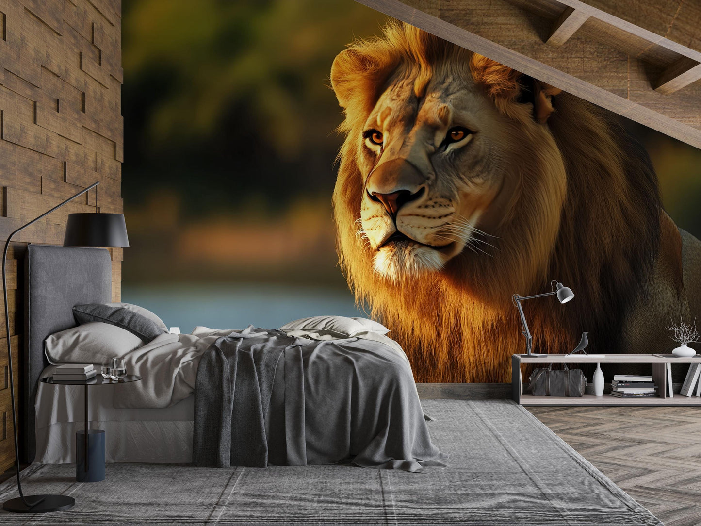 Lion Wall Mural – Safari Jungle Wallpaper, Majestic Wildlife Accent Wall for Kids Room or Nursery Vn863